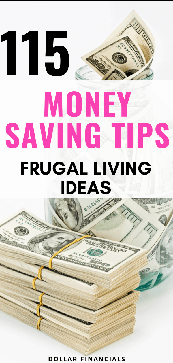 Looking for ways to save money? Check out this ultimate list of 115 fugal living tips I use to save money every month. THese tips will help you budget, save money, live frugally and make your money saving challenge a breeze! PIN for Later! #savemoney #frugalliving #budget #budgetingtips #moneytips #finances #moneysavingchallenge #howtosavemoney