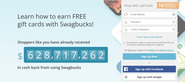 swagbucks 10 dollar sign up bonus