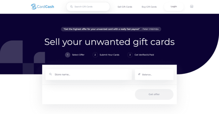 Card Cash homepage