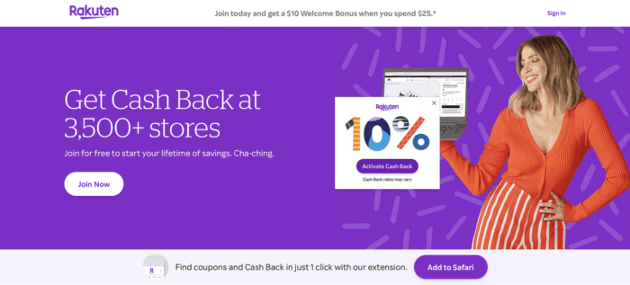 Rakuten home page