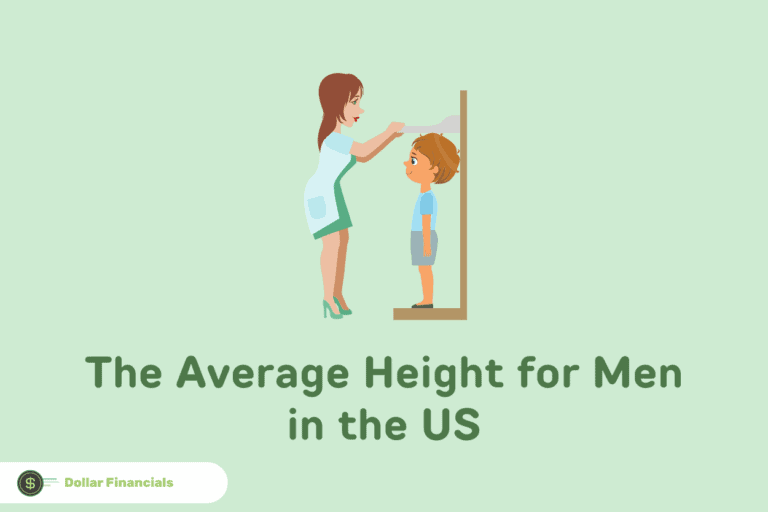Text that reads “The Average Height for Men in the US” below an image of a woman measuring a boy’s height