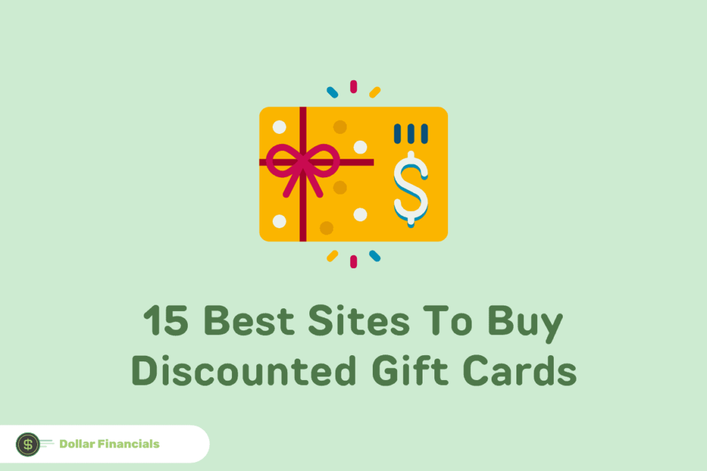 Text that reads “15 Best Sites To Buy Discounted Gift Cards” below an image of a gift card with a bow wrapped around it