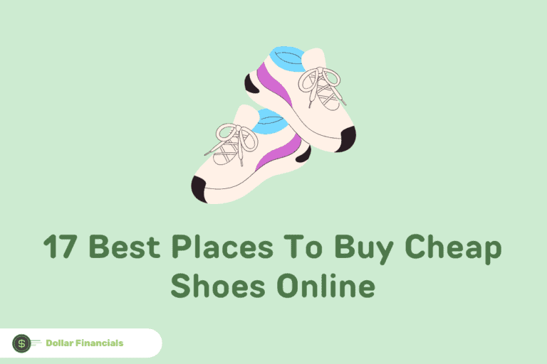 Text that reads “17 Best Places To Buy Cheap Shoes Online” below an image of a pair of shoes