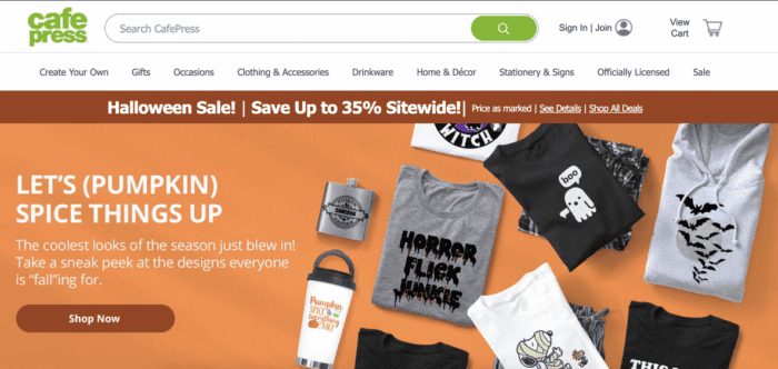 Cafepress homepage