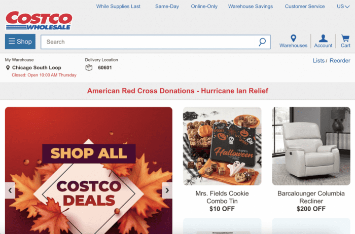 Costco homepage