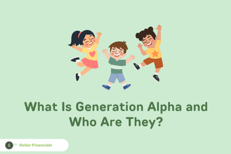 Text that reads “What Is Generation Alpha and Who Are They?” Below an image of three children smiling and jumping in the air