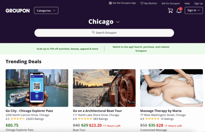 Groupon homepage