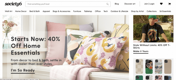 Society6 homepage