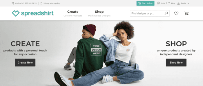 Spreadshirt homepage