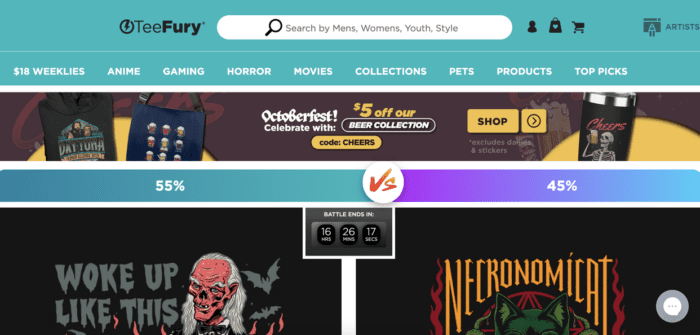 Teefury homepage