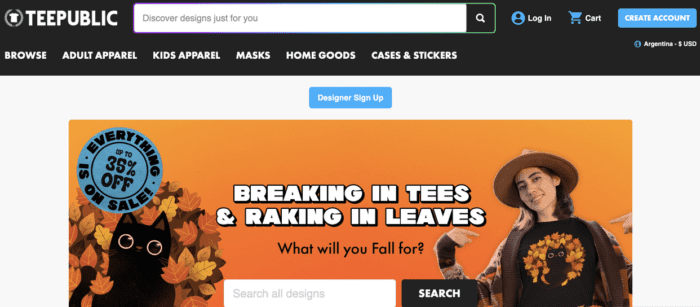 Teepublic homepage