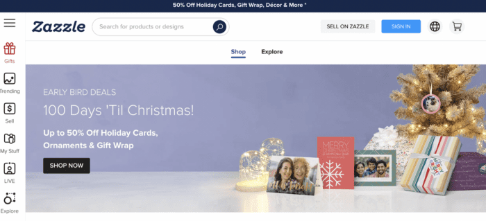 Zazzle homepage