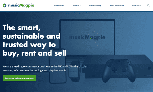 image showing homepage of music magpie where you can sell cds and dvds