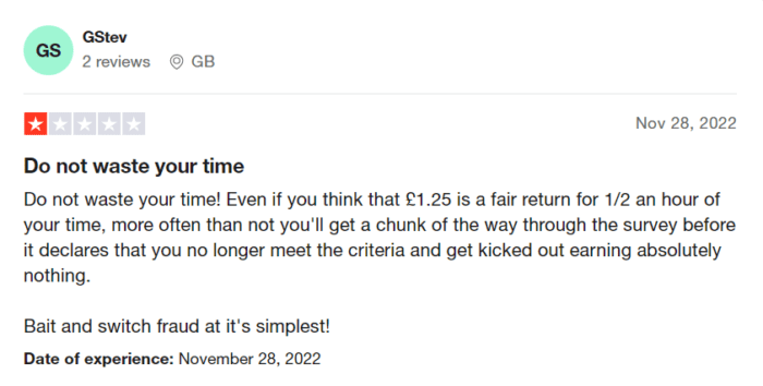 image showing negative user review for opinion bureau