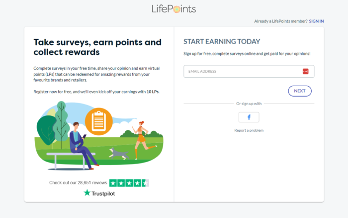 image showing lifepoints signup page