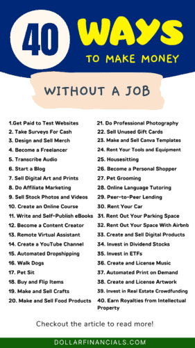 image showing a list of 40 ways to make money without a job