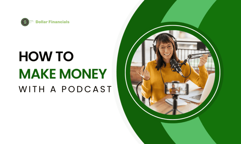 image showing a woman doing a podcast and making money